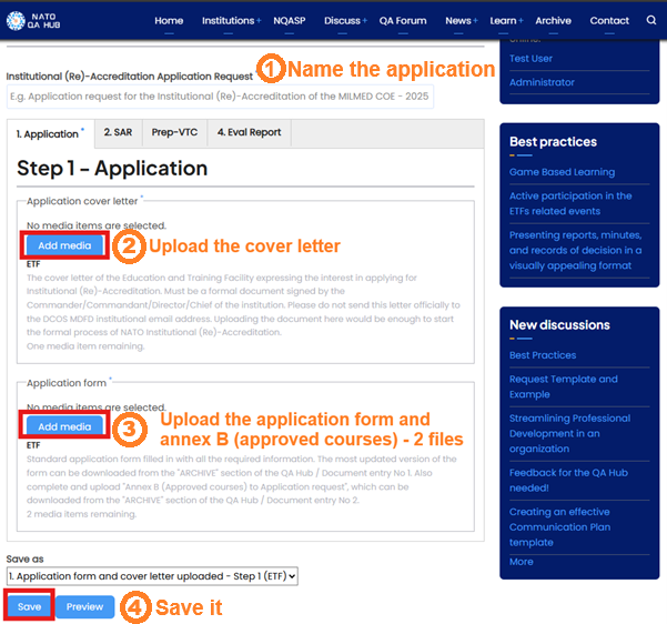 Apply for institutional accreditation - Step 1