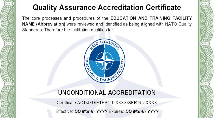 NATO Accreditation Certificate new format